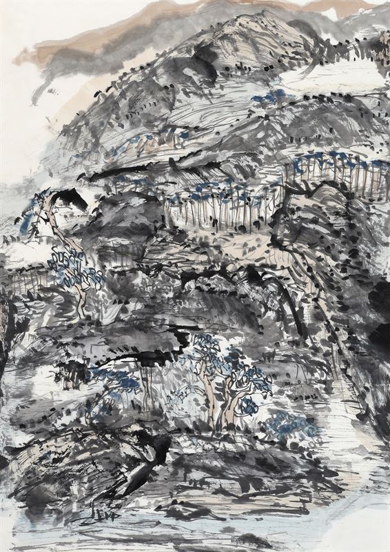 Blue Woods, Evening Haze — ink landscape by Ewen Wang