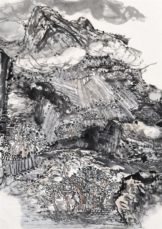 Boulders and Old Trees — ink landscape by Ewen Wang
