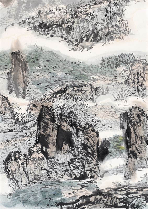 Cloud Valley, Misty Trees — ink landscape by Ewen Wang